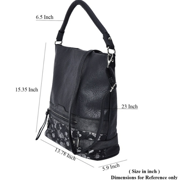 New Bucket Style Large Floral  PL Leather Hobo Crossbody 2 Straps Arm and Cross - Picture 2 of 6